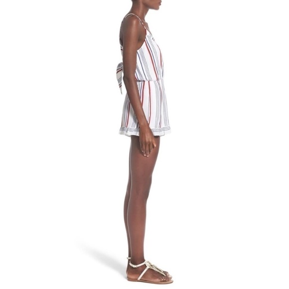 Tularosa Amelia Red White Blue Striped V Neck Tie Back Romper Large - Picture 2 of 16